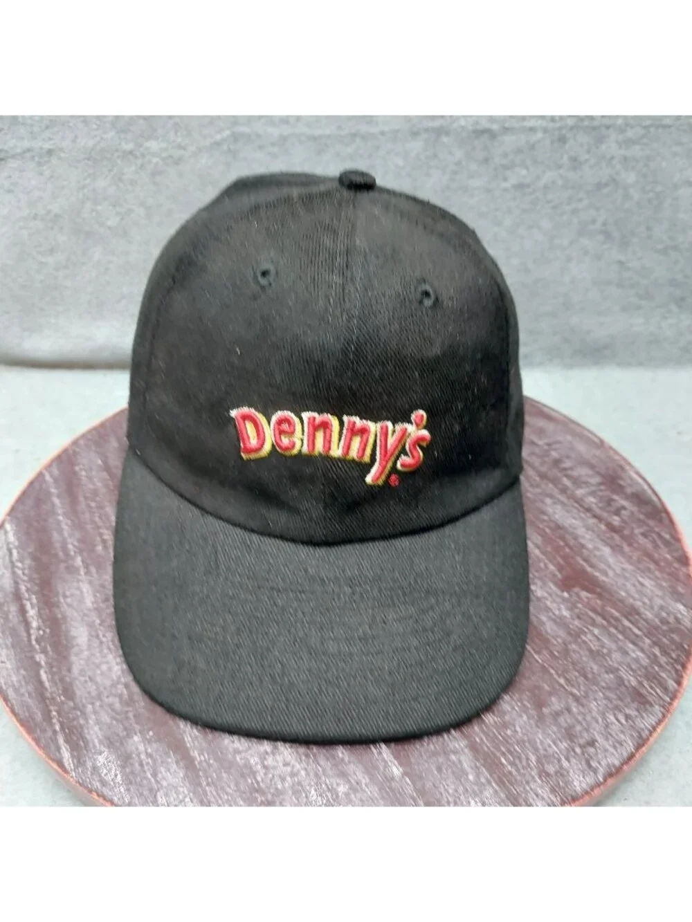 Dennys Black Adjustable Baseball Cap With‎ Embroidered Logo And Metal Clasp